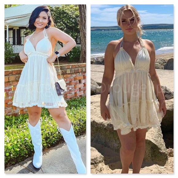 Backless Babydoll Short Dress in Beige - Picture 11 of 16